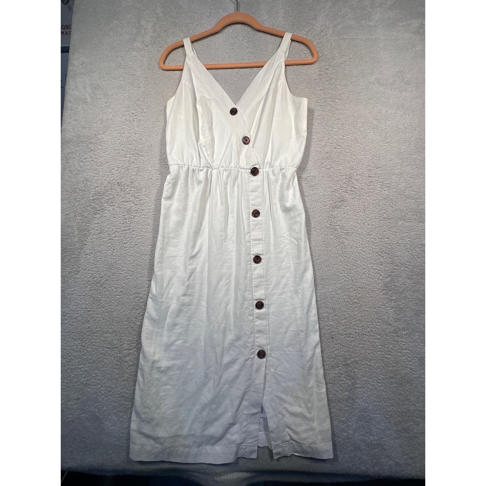 Maurices XS White Linen‎ Cotton Blend Button Front Midi Dress Sleeveless Casual